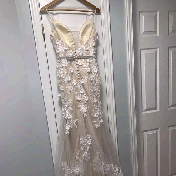 Stunning custom champagne & ivory gown with lace - Picture 3 of 16